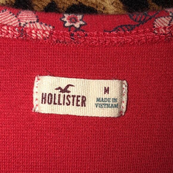 Hollister M Scoop Neck Back Quarter Sleeve Cotton Red Floral Skater Dress - Picture 13 of 15